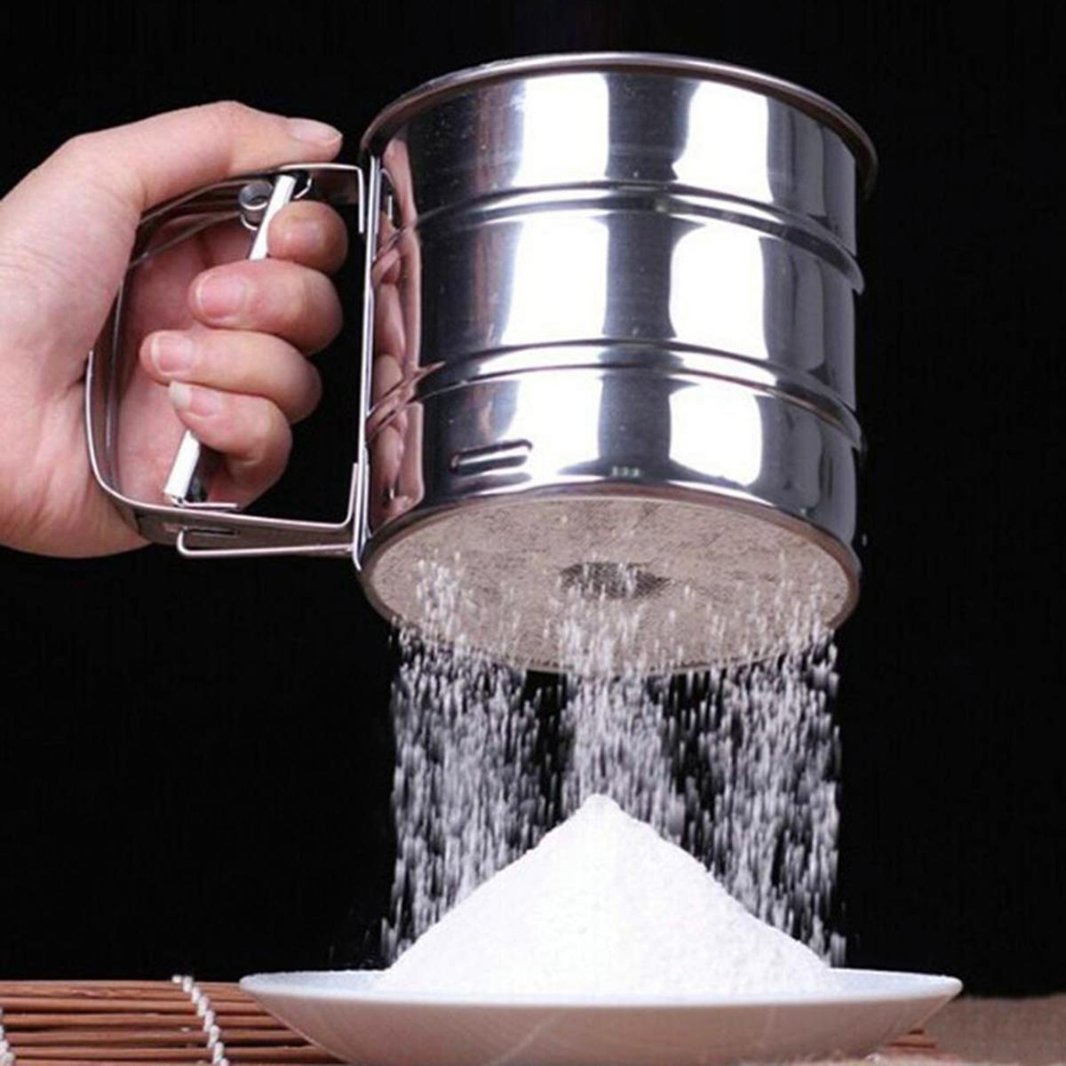 Stainless Steel One Hand Flour Sifter | Maida Chalni with Squeeze Handle for Baking