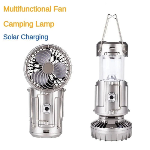 6-in-1 Solar Camping Fan with LED Light & Power Bank | Rechargeable Tent Lamp USB Charger