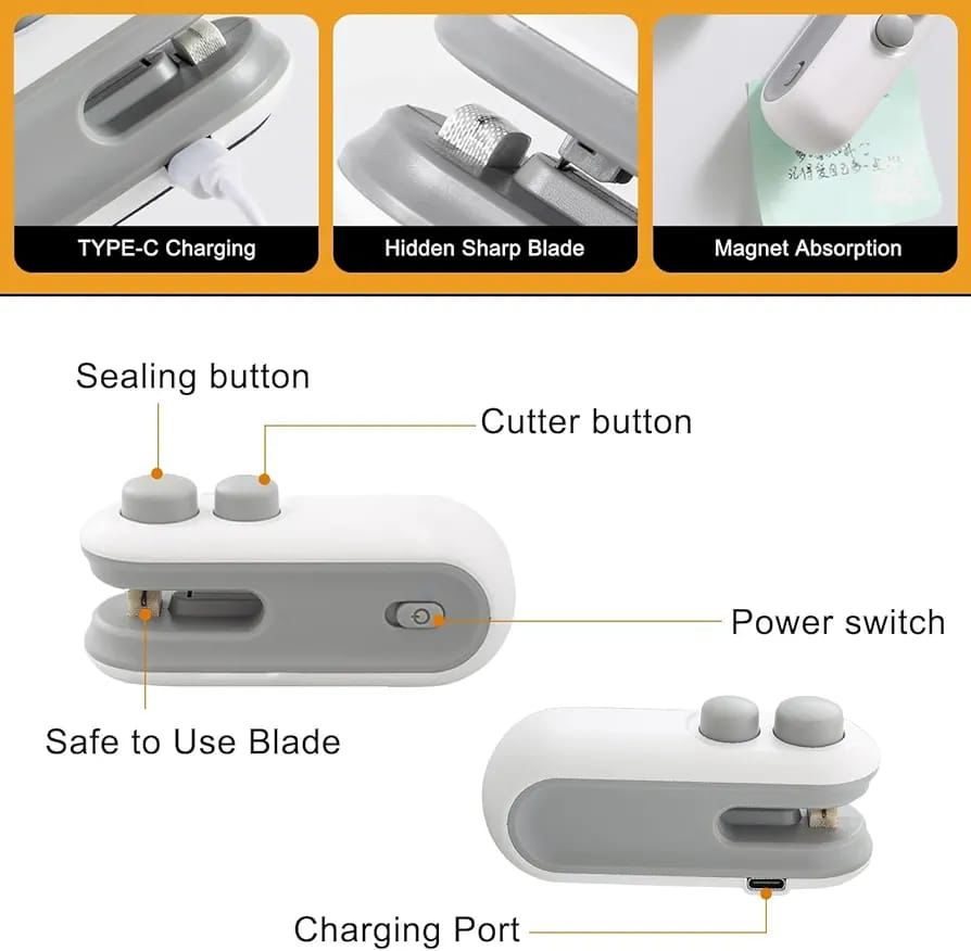 2-in-1 Rechargeable Mini Bag Sealer & Cutter | USB Portable Heat Sealing Machine